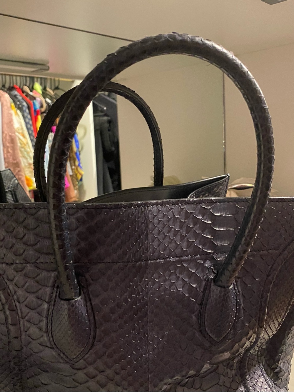 Celine Navy Python-Embossed Tote with Braided Tassel - Picture 3 of 3